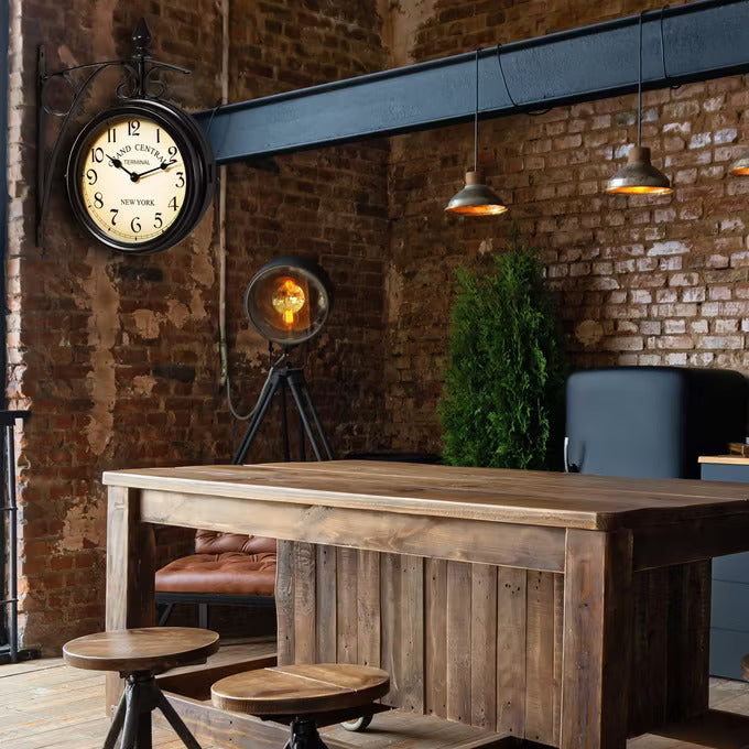 Retrolook Bahnhofsuhr Schwarz oder Weiss zweiseitig