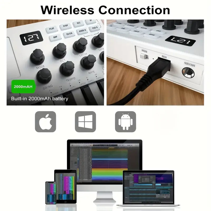 M-VAVE 25-Tasten Tragbare MIDI-Keyboard mit Akku & USB/Batteriebetrieben