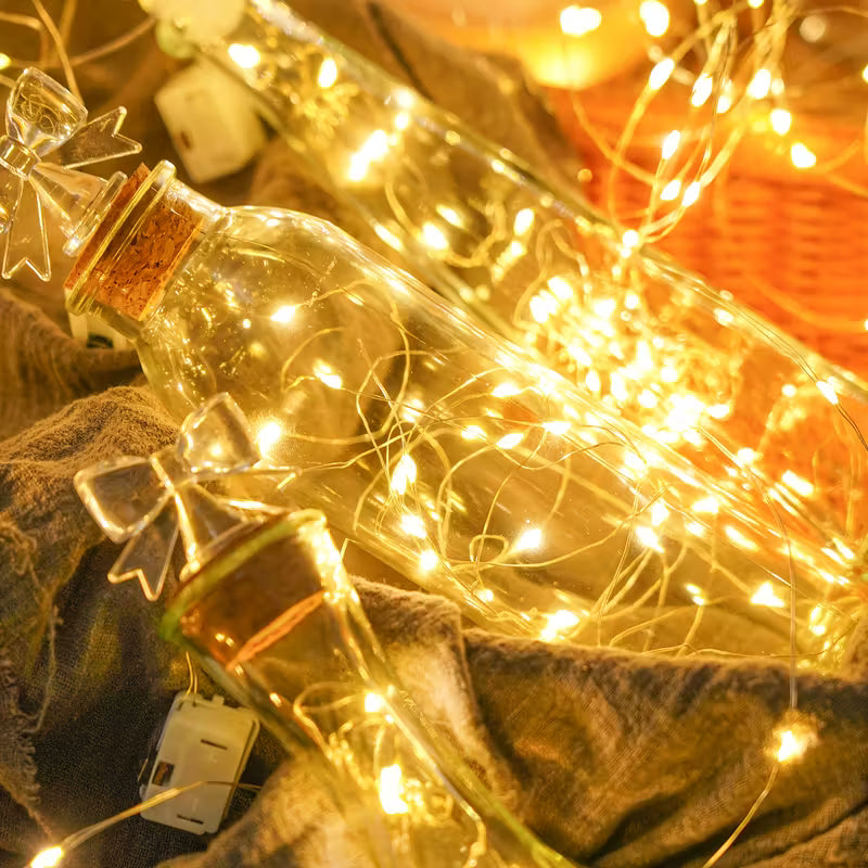 Batteriebetriebene Led Lichterkette - 2 Meter 20 LEDs auf Silberdraht Warmweiss