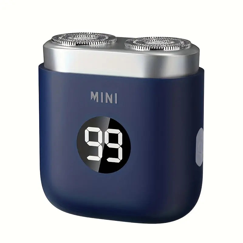 Mini-Rasierer mit Doppelkopf & Akkuanzeige, Wiederaufladbar Blau
