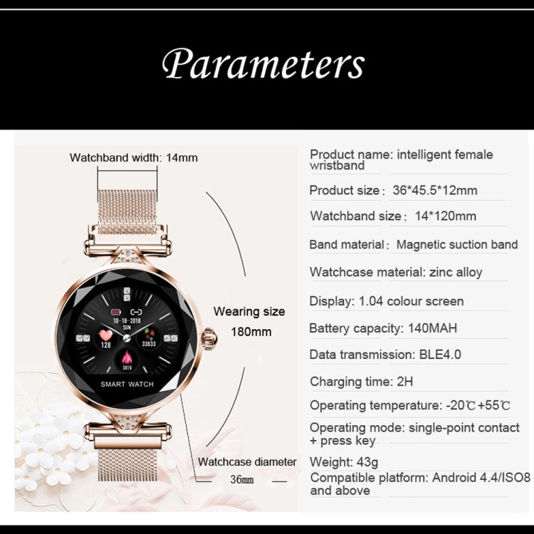 H1 1,04 Zoll IPS-LCD Frauen Smartwatch IP67 Wasserdicht in Gold