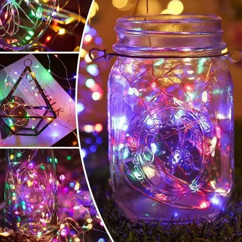 Batteriebetriebene Led Lichterkette - 2 Meter 20 LEDs auf Silberdraht Farbig RGB