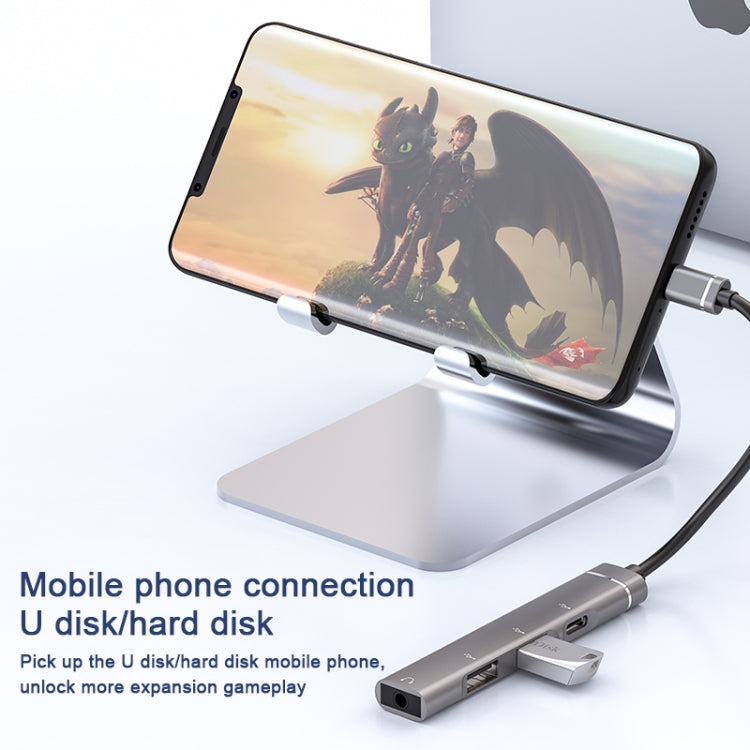USB-C / Type-C auf 3,5 mm + 2USB + Type-C HUB-Dockingstation (Grau)