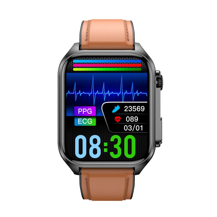TK12 1,96 Zoll IP67 wasserdichte Lederarmband-Smartwatch unterstützt EKG / Fernfamilienpflege / Bluetooth-Anruf / Körpertemperaturüberwachung, Leather Band (Brown), Leather Band (Black)