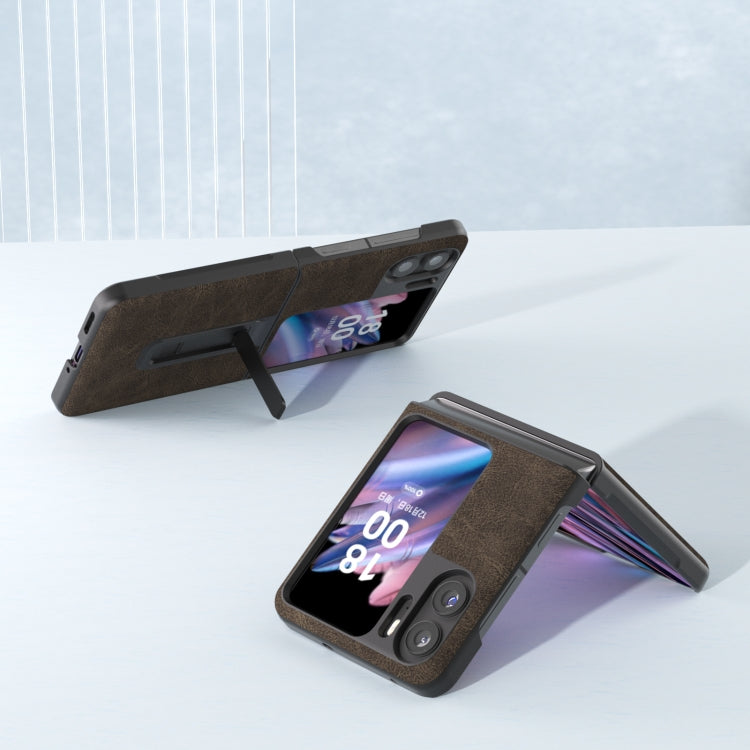 Für OPPO Find N2 Flip ABEEL Dream Litchi Textur PU Handyhülle mit Halter (Khaki)