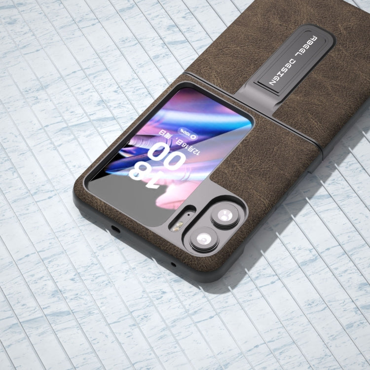 Für OPPO Find N2 Flip ABEEL Dream Litchi Textur PU Handyhülle mit Halter (Khaki)