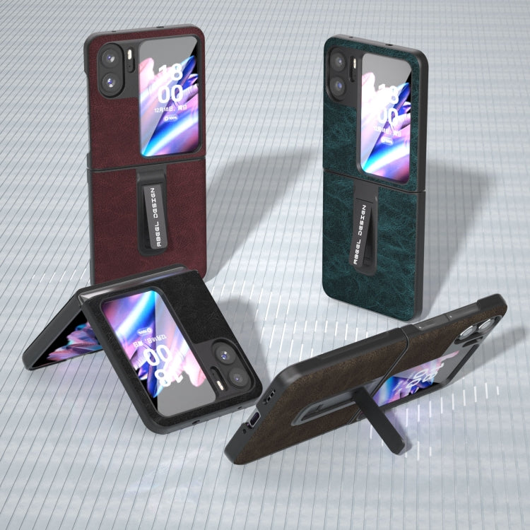 Für OPPO Find N2 Flip ABEEL Dream Litchi Textur PU Handyhülle mit Halter (Khaki)