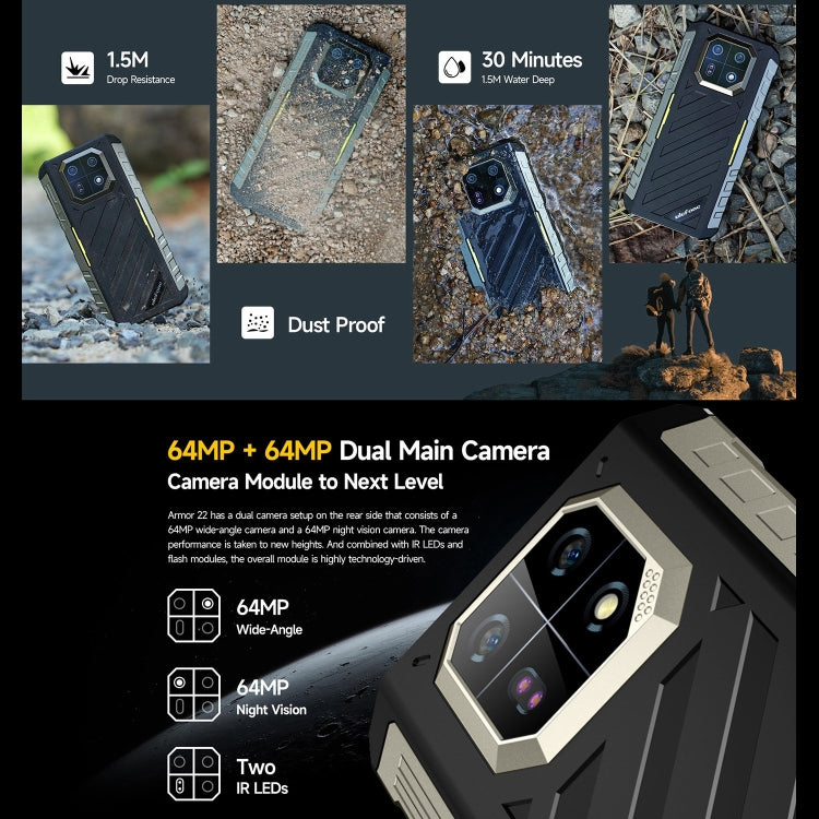 Ulefone Armor 22, 8 GB + 256 GB IP68/IP69K, 6,58 Zoll 4G, NFC, OTG