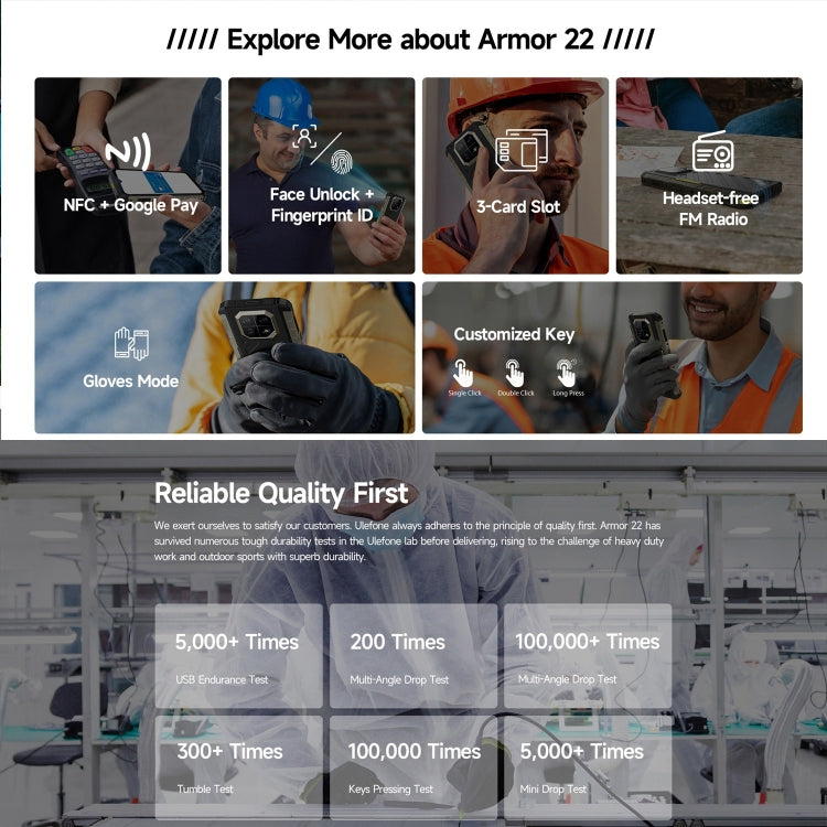 Ulefone Armor 22, 8 GB + 256 GB IP68/IP69K, 6,58 Zoll 4G, NFC, OTG