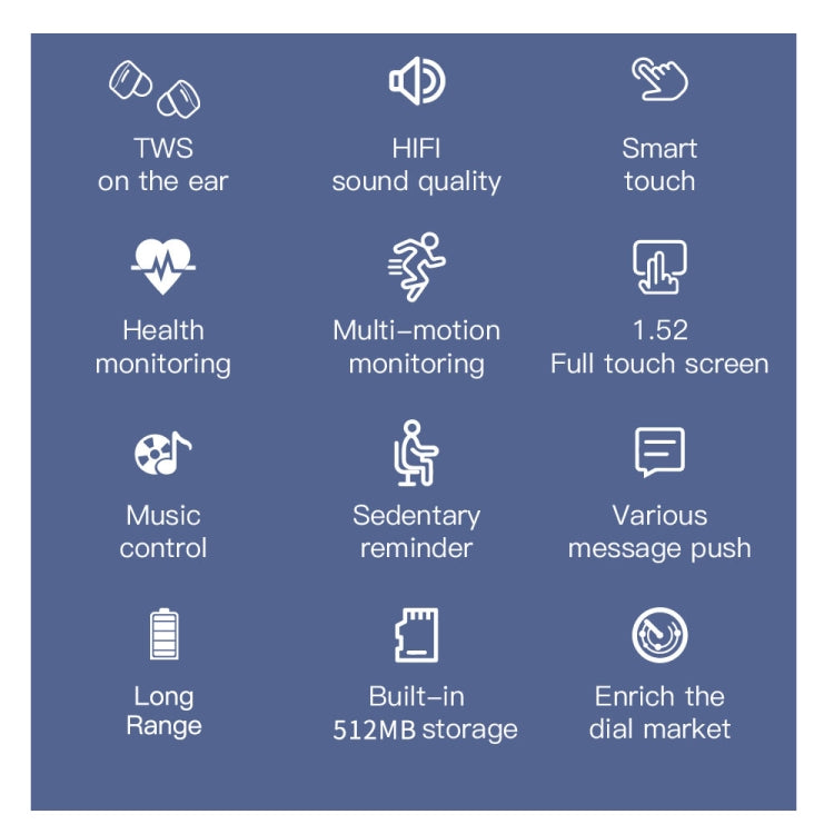 M68 Plus 1,52 Zoll runder Bildschirm 2 in 1 Bluetooth-Kopfhörer-Smartwatch, 512 MB Speicher, unterstützt Gesundheitsüberwachung