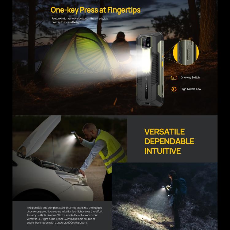 Ulefone Armor 24, robustes Telefon, seitlicher Fingerabdruck, 22000 mAh, 6,78 Zoll Android 13 MediaTek Helio G96 Octa Core, Netzwerk: 4G, NFC