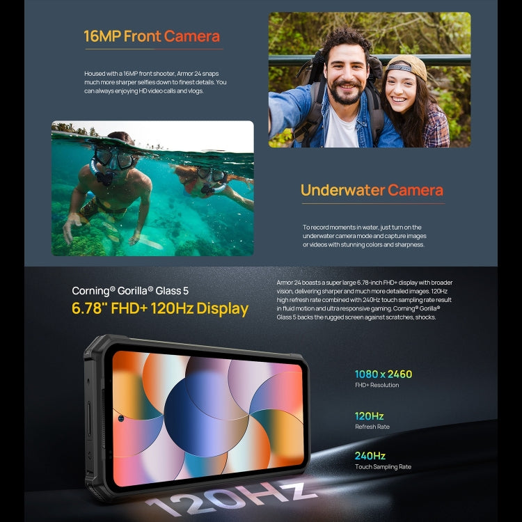 Ulefone Armor 24, robustes Telefon, seitlicher Fingerabdruck, 22000 mAh, 6,78 Zoll Android 13 MediaTek Helio G96 Octa Core, Netzwerk: 4G, NFC