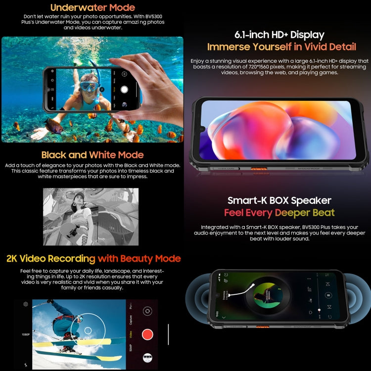 Blackview BV5300 Plus, IP68/IP69K/MIL-STD-810H, 6,1 Zoll Android 13 MediaTek Helio G72 Octa Core, Netzwerk: 4G, OTG