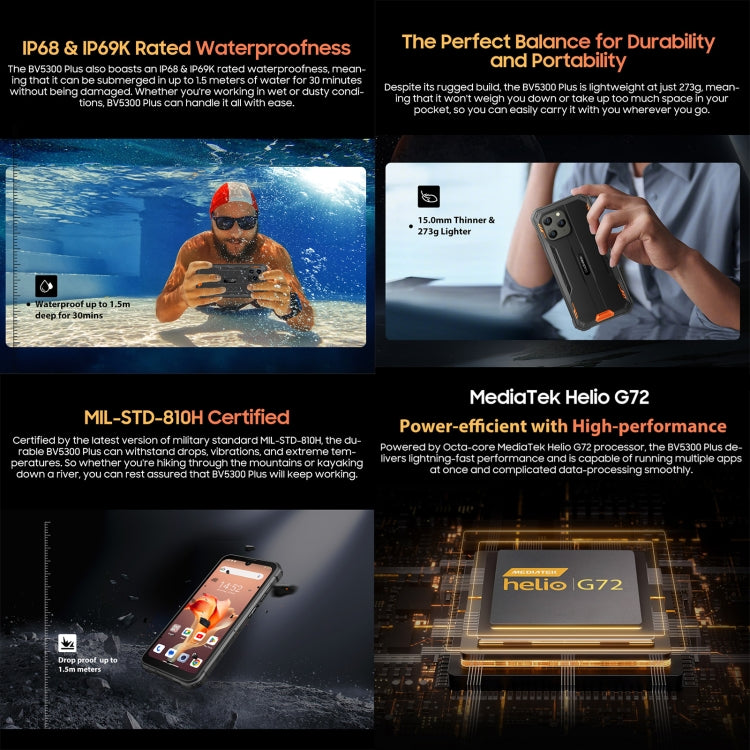 Blackview BV5300 Plus, IP68/IP69K/MIL-STD-810H, 6,1 Zoll Android 13 MediaTek Helio G72 Octa Core, Netzwerk: 4G, OTG