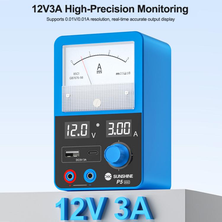 P5 Mini 5V / 3A Dual-Display Smart-Netzteil mit Amperemeter