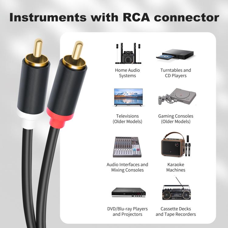 2 RCA to 2x6.35mm Male Mixing Consoles Audio Connection Cables, 1.5m, 3m, 5m