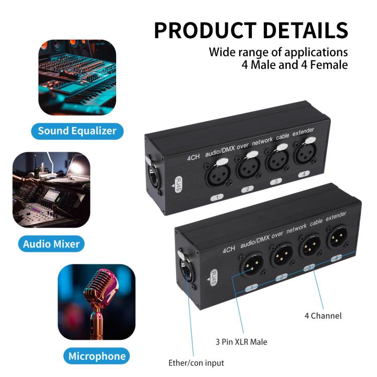 4-Kanal XLR-Stecker auf Buchse Expander-Splitter-Breakout-Box RJ45 Ethernet-Erweiterung