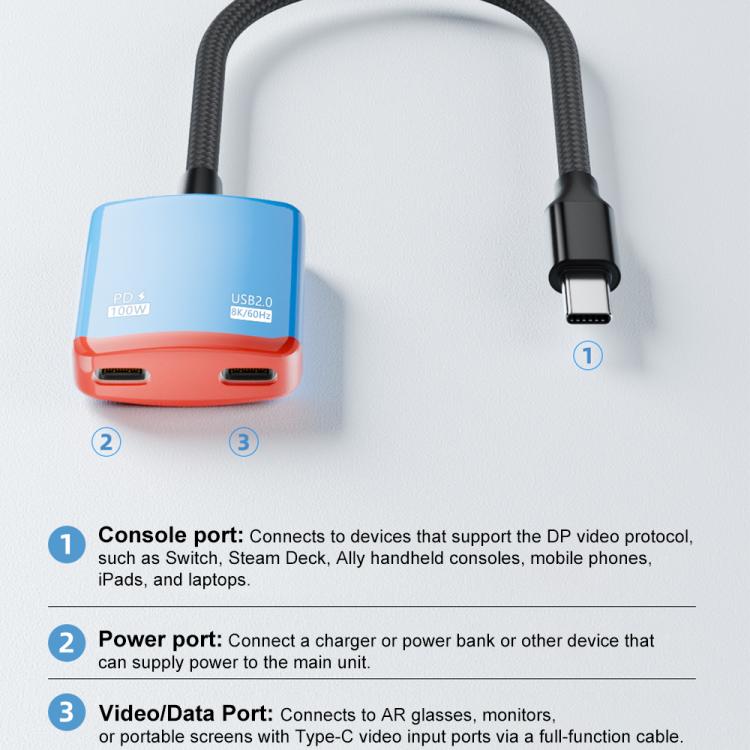 2-in-1-AR-Konverter mit vollem Funktionsumfang: USB-C auf Dual-USB-C (Schwarz/Weiß)