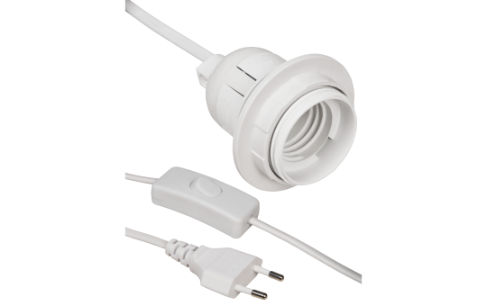 EURO-NETZKABEL MIT SCHNURSCHALTER UND E27 FASSUNG, 3,5M, Weiss/Schwarz