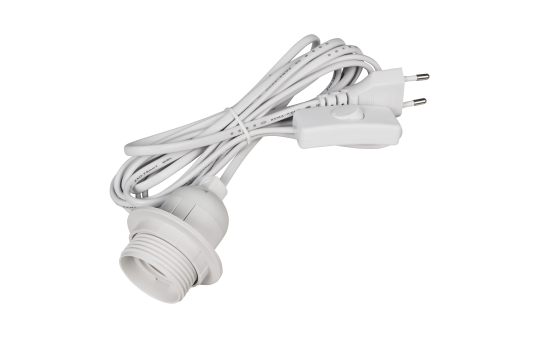 EURO-NETZKABEL MIT SCHNURSCHALTER UND E27 FASSUNG, 3,5M, Weiss/Schwarz