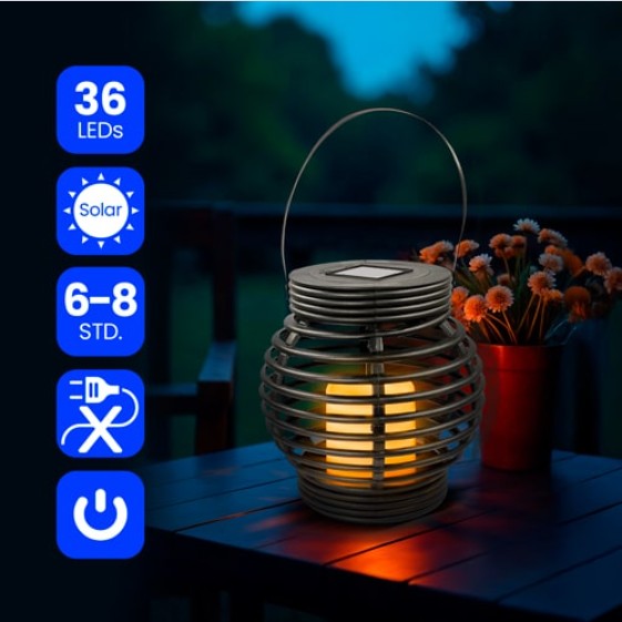 GRUNDIG LED-Solarlaterne Polyrattan, Kerzenform mit Flackereffekt, orange Flamme, Außenlampe für Garten, Terrasse
