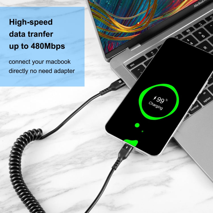 1,5 m 5 A USB-C/Typ-C auf USB-C/Typ-C einziehbares Spiral-PD-Schnellladekabel