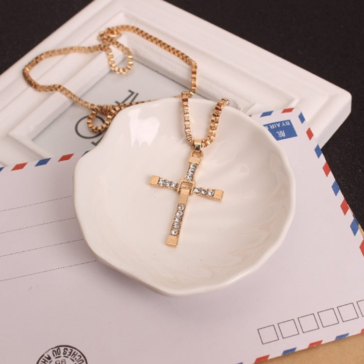 Fashion Strass Kreuz Anhänger Halskette Gold / Silber