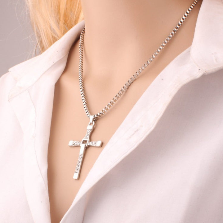 Fashion Strass Kreuz Anhänger Halskette Gold / Silber