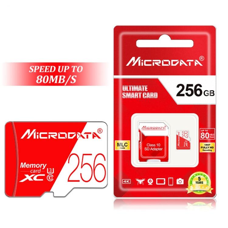 MICRODATA 256 GB Hochgeschwindigkeits-U3-TF-Speicherkarte (Micro SD) in Rot und Weiß