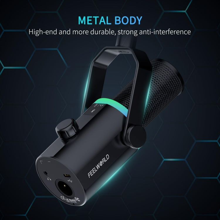 FEELWORLD PM1-AS Dynamisches XLR/USB-Mikrofon für Podcasting, Aufnahme, Gaming, Live-Streaming mit Galgenarm