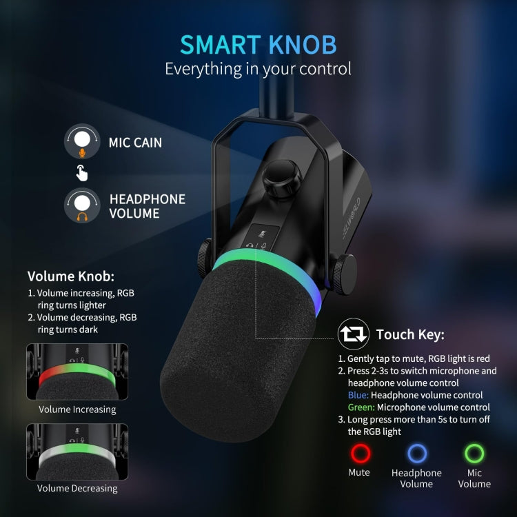 FEELWORLD PM1-AS Dynamisches XLR/USB-Mikrofon für Podcasting, Aufnahme, Gaming, Live-Streaming mit Galgenarm