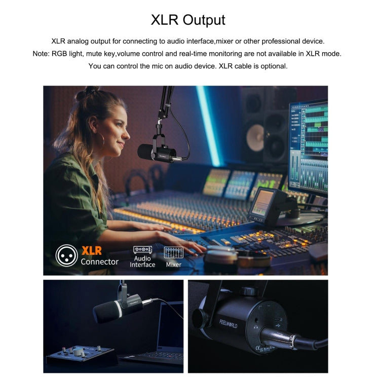 FEELWORLD PM1-AS Dynamisches XLR/USB-Mikrofon für Podcasting, Aufnahme, Gaming, Live-Streaming mit Galgenarm