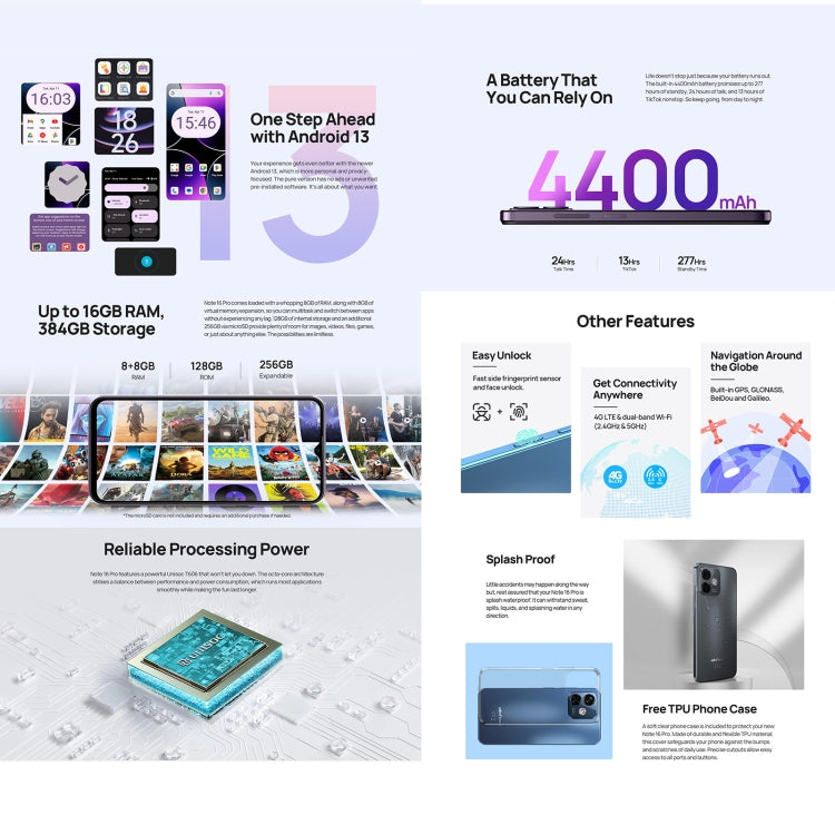 Ulefone Note 16 Pro, 8GB+128GB - Schwarz