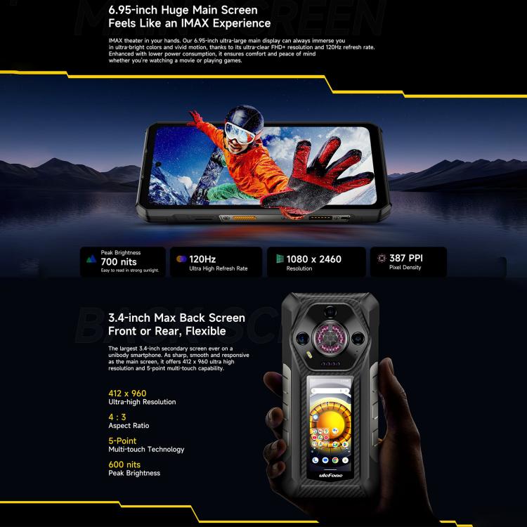 Duale Rückkameras, IP68/IP69K wasserdicht, staubdicht, stoßfest, Gesichts-ID und Fingerabdruckerkennung, 6,58 Zoll Android 13 MediaTek Helio G99 Octa Core bis zu 2,2 GHz, Netzwerk: 4G, OTG, NFC, globale Version mit Google Play, Armor 21