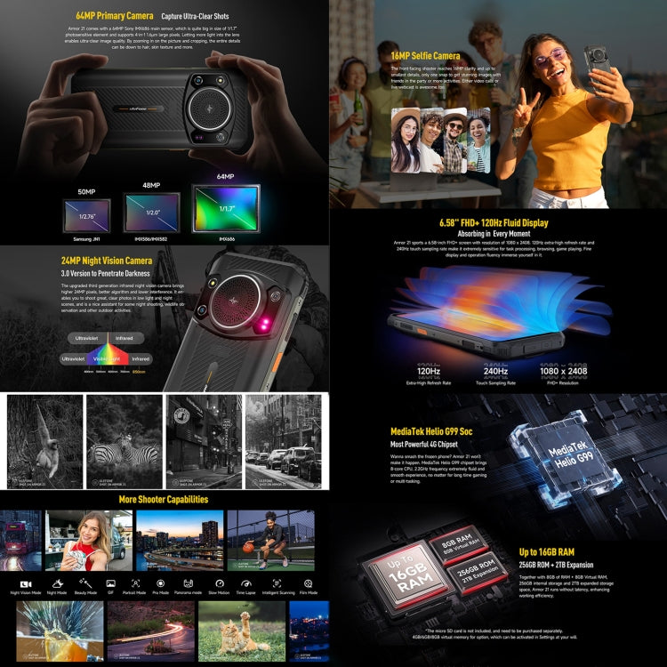 Duale Rückkameras, IP68/IP69K wasserdicht, staubdicht, stoßfest, Gesichts-ID und Fingerabdruckerkennung, 6,58 Zoll Android 13 MediaTek Helio G99 Octa Core bis zu 2,2 GHz, Netzwerk: 4G, OTG, NFC, globale Version mit Google Play