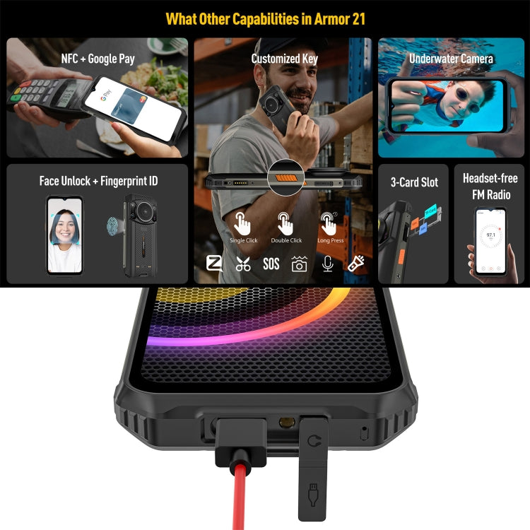 Duale Rückkameras, IP68/IP69K wasserdicht, staubdicht, stoßfest, Gesichts-ID und Fingerabdruckerkennung, 6,58 Zoll Android 13 MediaTek Helio G99 Octa Core bis zu 2,2 GHz, Netzwerk: 4G, OTG, NFC, globale Version mit Google Play