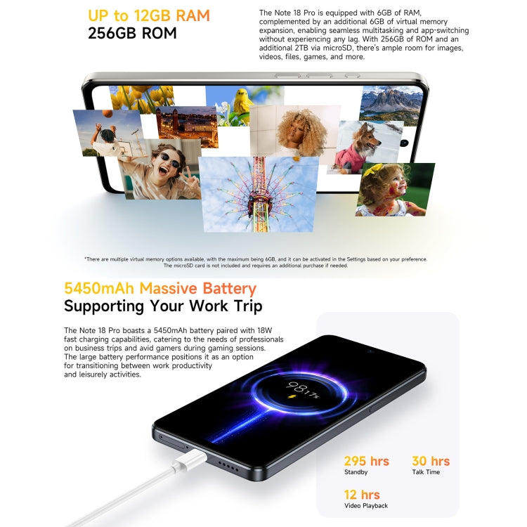 Ulefone Note 18 Pro, 6 GB + 256 GB, Face ID und seitlicher Fingerabdruck