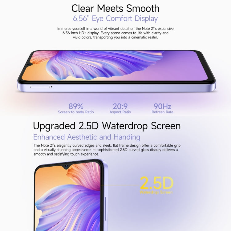 Ulefone Note 21, 4 GB + 128 GB, Face ID und Fingerabdruck, Akku 5000mAh