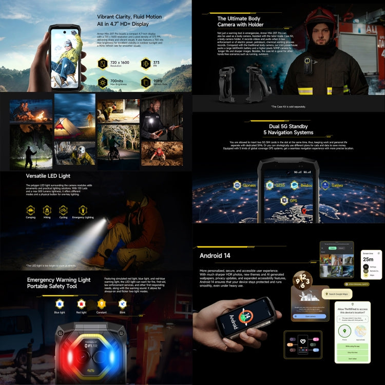 Ulefone Armor Mini 20T Pro, Wärmebildgebung, 8 GB + 256 GB, IP68/IP69K robustes Telefon, 4,7 Zoll Android 14 MediaTek Dimensity 6300 5G Octa Core, Netzwerk: 5G, NFC, OTG