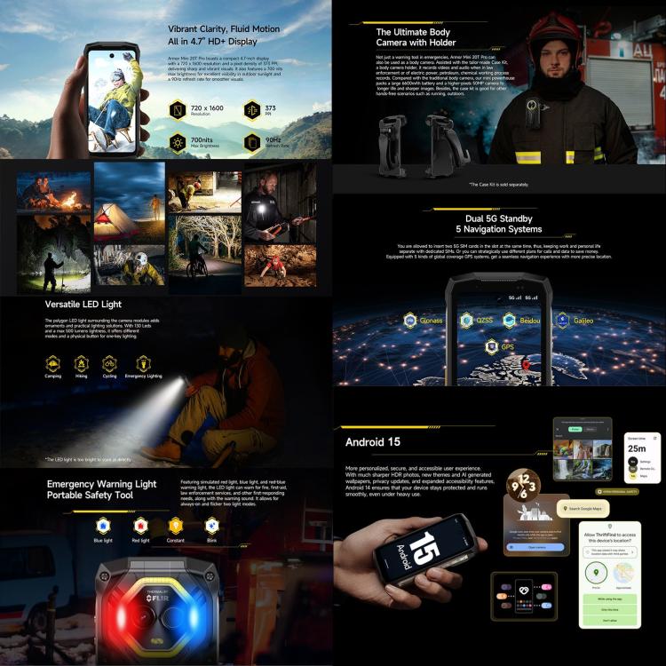 Ulefone Armor Mini 20T Pro, Wärmebildgebung, 8 GB + 256 GB, IP68/IP69K robustes Telefon, 4,7 Zoll Android 14 MediaTek Dimensity 6300 5G Octa Core, Netzwerk: 5G, NFC, OTG, Armor Mini 20T Pro