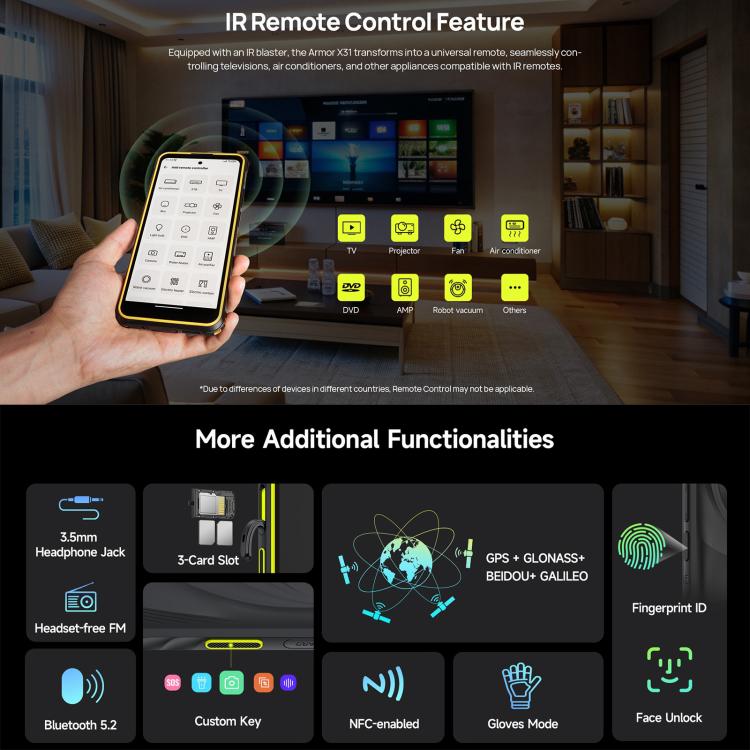 Ulefone Armor X31, 6 GB + 128 GB, Nachtsicht, IP68/IP69K Robustes Telefon, 6,56 Zoll Android 14 MediaTek Helio G91 Octa Core, Netzwerk: 4G, NFC, OTG