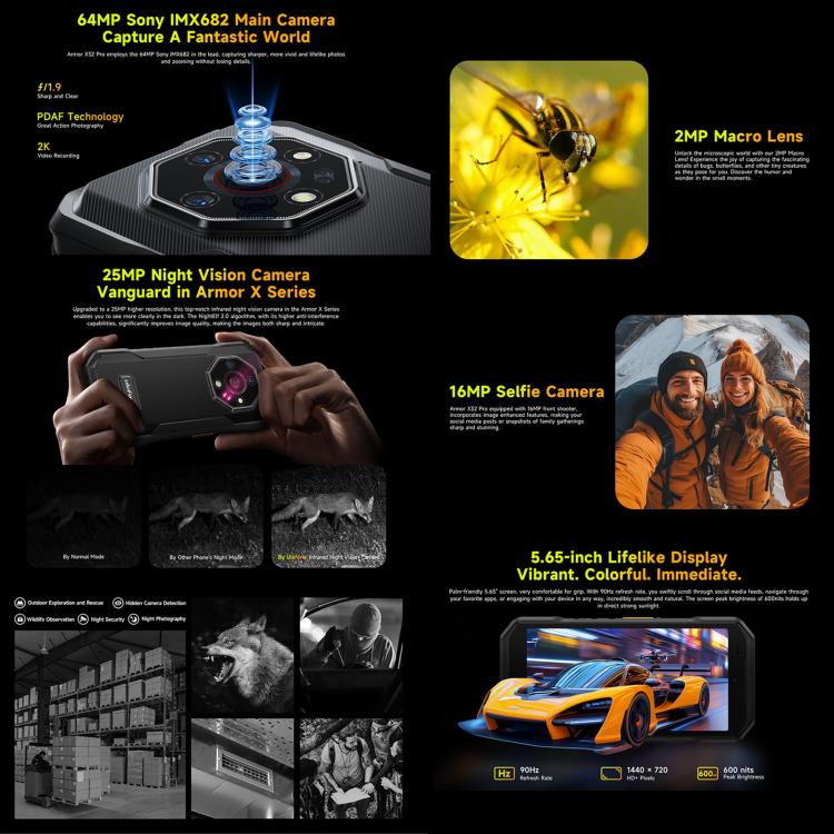 Ulefone Armor X32 Pro 5G, 8 GB + 256 GB, Nachtsicht, IP68/IP69K