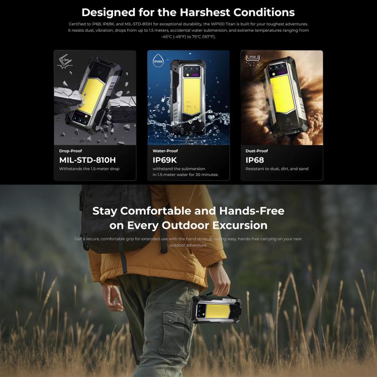 Oukitel WP100 TITAN 5G Projector Rugged Phone, 16GB+512GB, 200MP Camera, Fingerprint Identification, 6.8 inch Android 14 MediaTek Dimensity 7300 Octa Core, NFC, OTG, Network: 5G