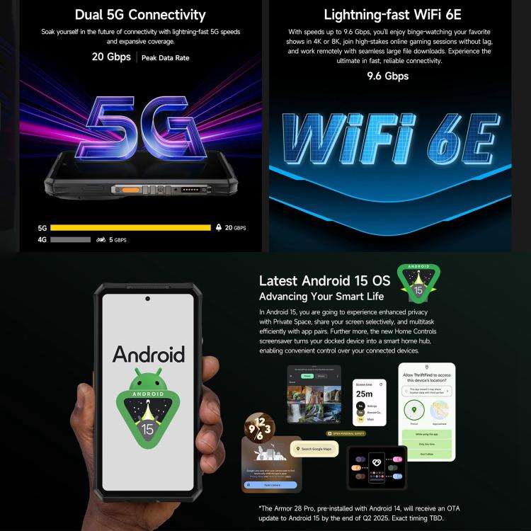 Ulefone Armor 28 Pro Rugged Phone, 16GB+512GB, Night Vision, 10600mAh, Android 15, 5G, NFC