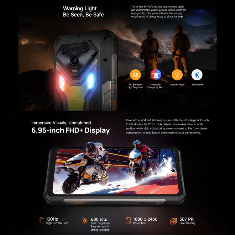 Ulefone Armor 34 Pro, 16GB+512GB, Night Vision, IP68/IP69K 6.95 inch Android 15