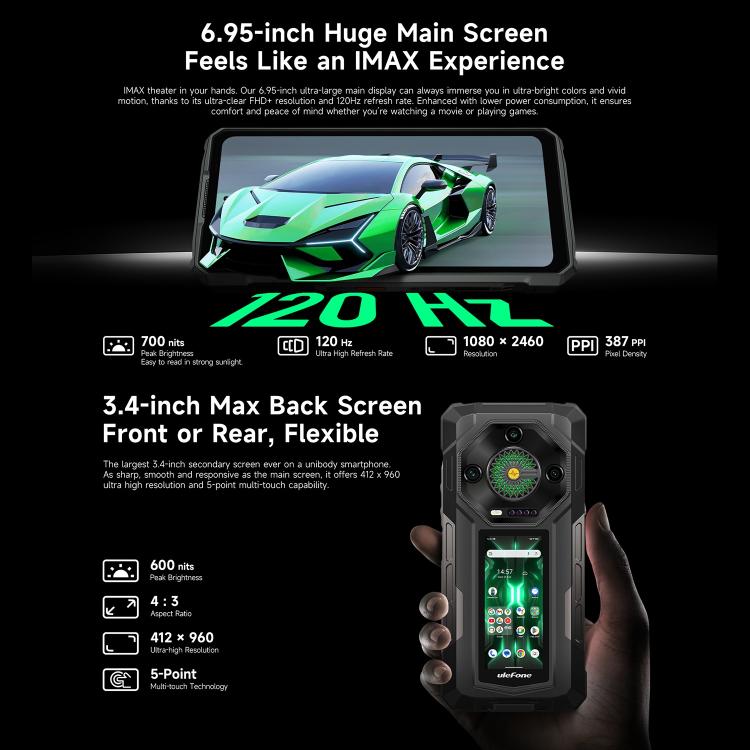 Ulefone Armor 33 Pro 16GB+512GB, Night Vision, 6.95 inch + 3.4 inch Dual Screen