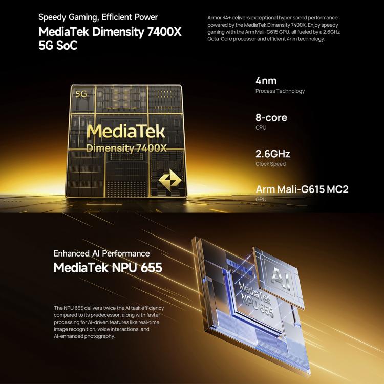 Ulefone Armor 34+, 16GB+512GB, Night Vision, IP68/IP69K, 6.95 inch Android 15 MediaTek Dimensity 7400X Octa Core