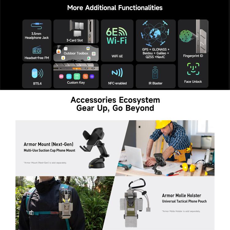 Ulefone Armor 34+, 16GB+512GB, Night Vision, IP68/IP69K, 6.95 inch Android 15 MediaTek Dimensity 7400X Octa Core