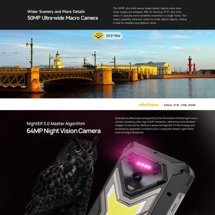 Ulefone Armor 34 Pro+ Projektor, 16 GB + 512 GB, Nachtsicht, robustes Smartphone (IP68/IP69K)