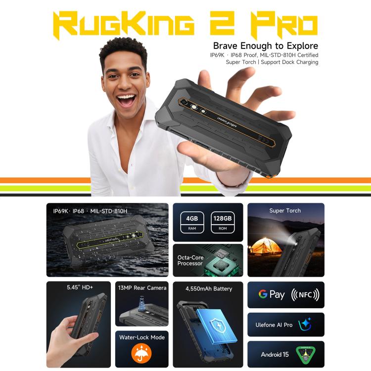 Ulefone RugKing 2 Pro, 4GB+128GB, IP68/IP69K, 5.45" Android 15 Unisoc T7250 Octa Core